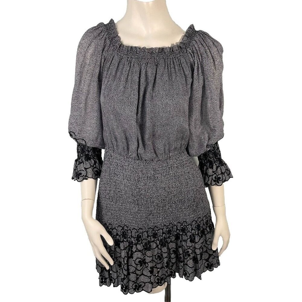 Alexis Off Shoulder Smocked Mini Dress Embroidered Blue Size Small Resort Summer